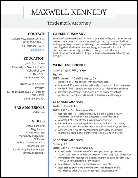 Sample Resume For Attorney Job