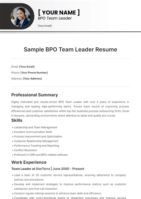 Sample Resume For Bpo Company