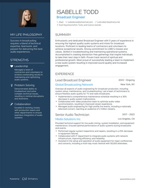 Sample Resume For Broadcast Engineer Job