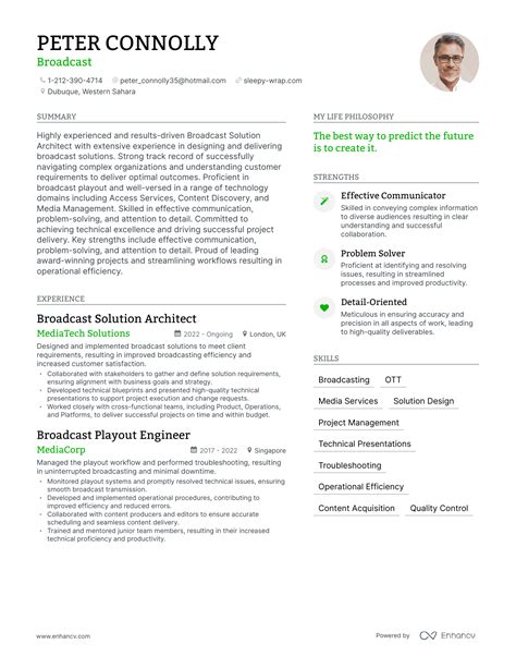 Sample Resume For Broadcast Media