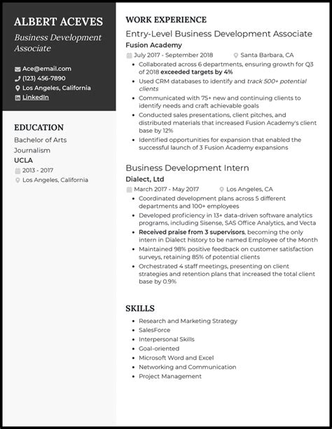 Sample Resume For Business Development Associate Fresher Interview