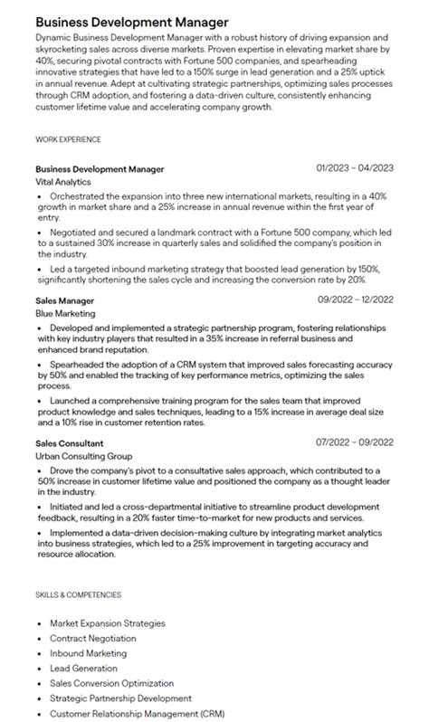 Sample Resume For Business Development Officer