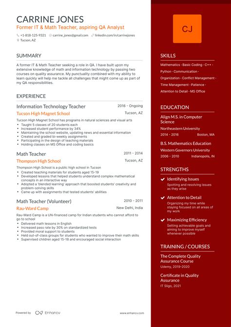 Sample Resume For Career Change To Teaching