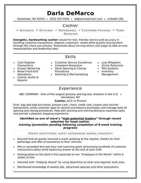 Sample Resume For Cashier