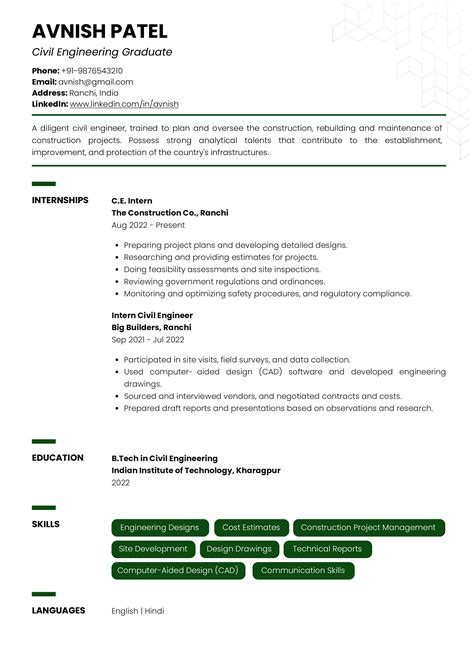 Sample Resume For Civil Engineer Fresh Graduate