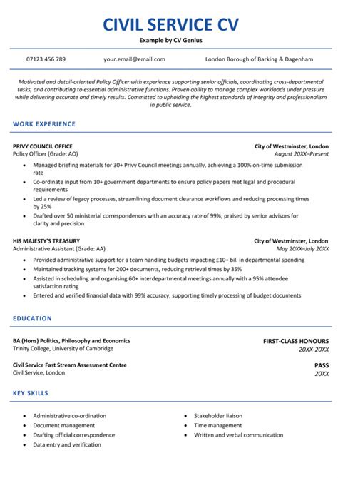 Sample Resume For Civil Service Job