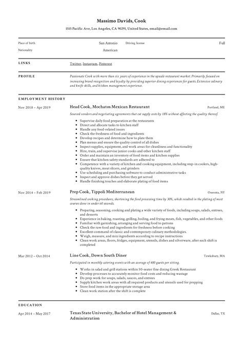 Sample Resume For Cook And Dietary Genia