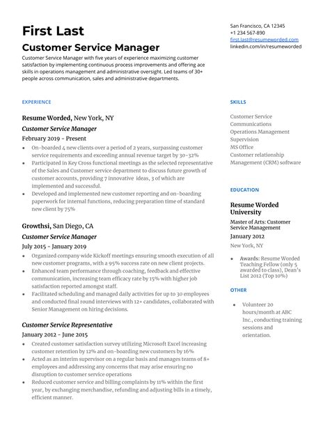 Sample Resume For Customer Service Manager