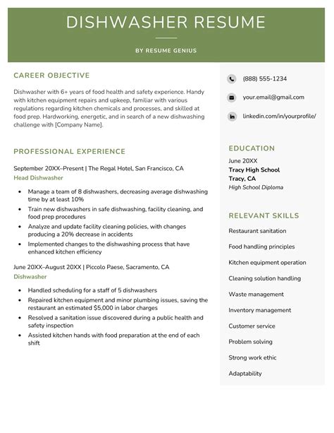Sample Resume For Dishwasher