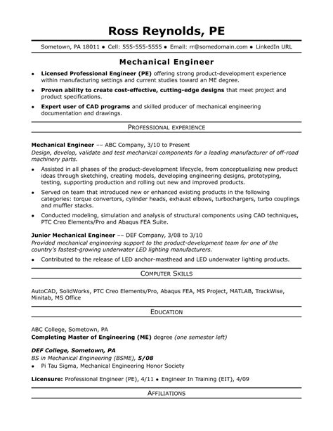 Sample Resume For Engineer