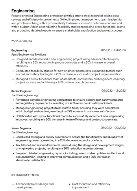 Sample Resume For Engineering Job