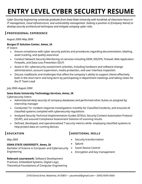 Sample Resume For Entry Level Cyber Security