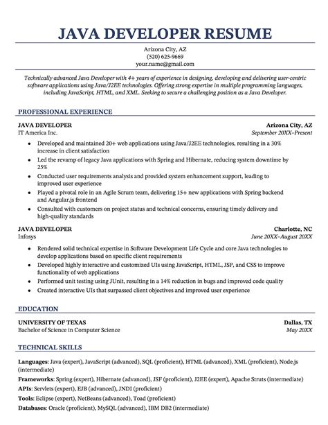 Sample Resume For Experienced Java Developer