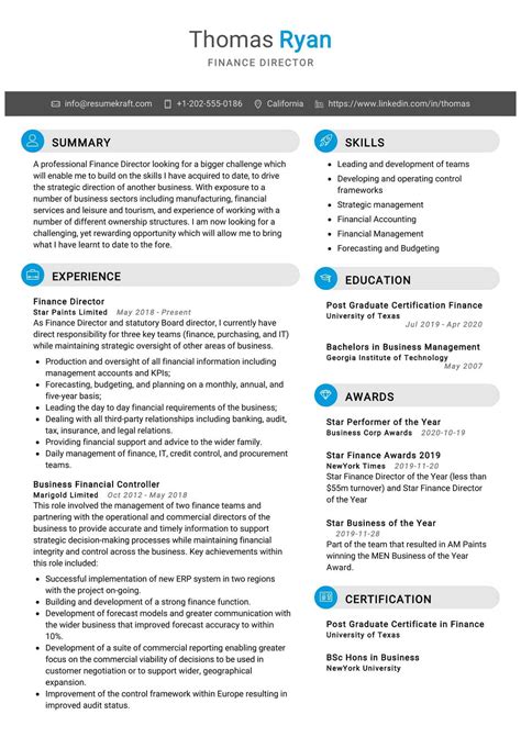 Sample Resume For Finance Director
