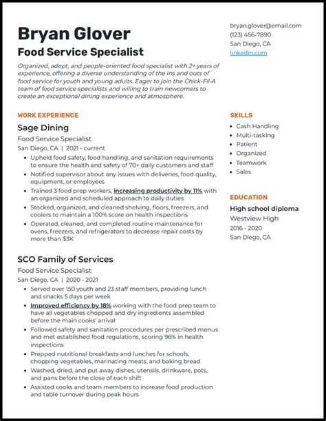 Sample Resume For Food Service Worker