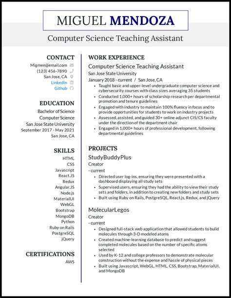 Sample Resume For Freshers Computer Science