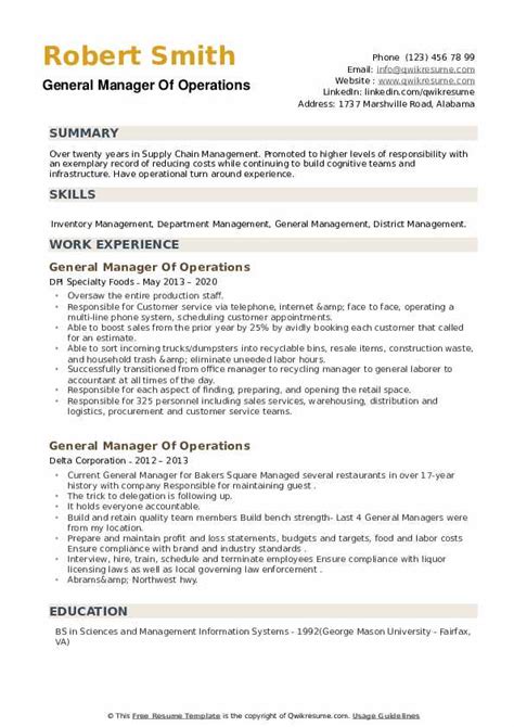 Sample Resume For General Manager Operations Resume
