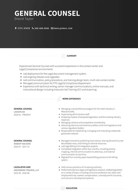 Samp   le Resume For General Counsel
