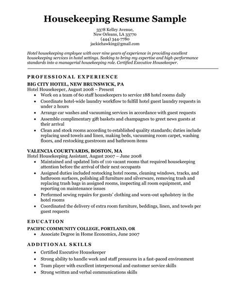 Sample Resume For Hotel Housekeeping Job Duties