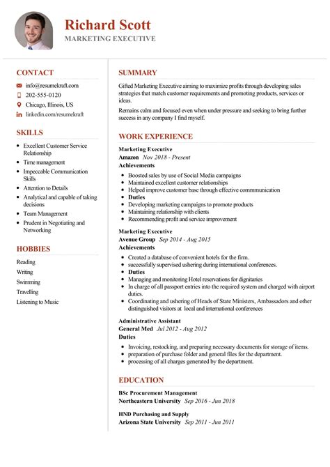 Sample Resume For Marketing Executive