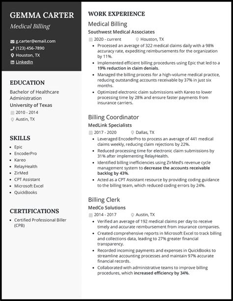 Sample Resume For Medical Billing And Coding