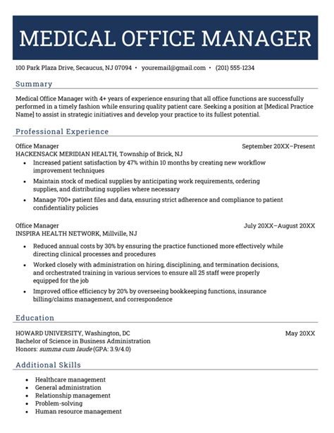 Sample Resume For Medical Office Manager