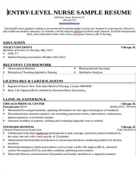 Sample Resume For New Graduate Nurse