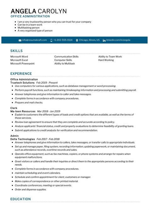 Sample Resume For Office Administration Job