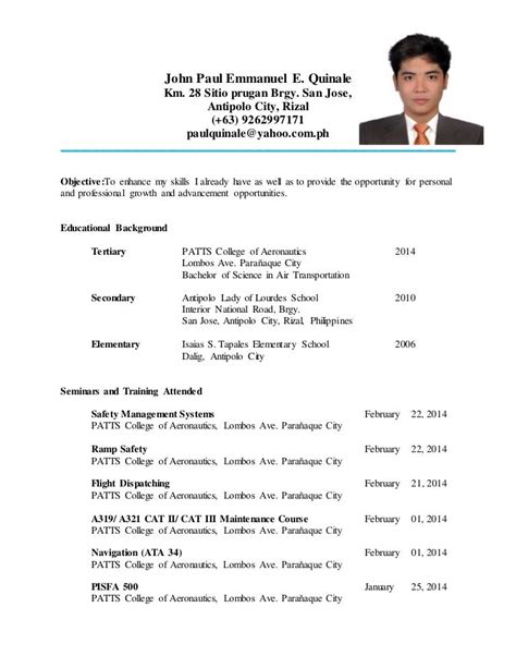 Sample Resume For Ojt Students Job Shadowing
