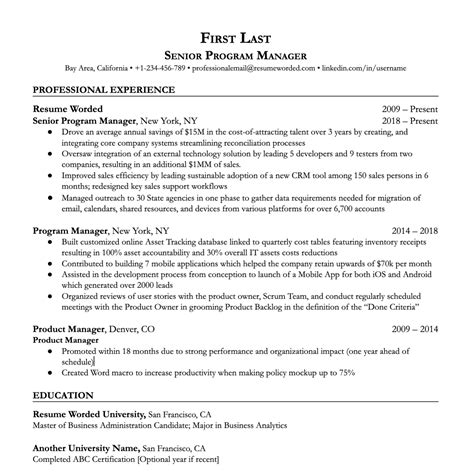 Sample Resume For One Long Term Job