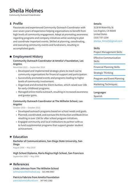 Sample Resume For Outreach Coordinator