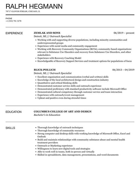 Sample Resume For Outreach Specialist