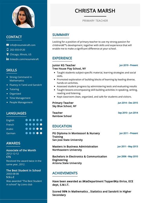 Sample Resume For Primary Teachers