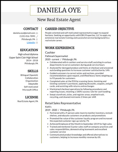 Sample Resume For Real Estate Agent