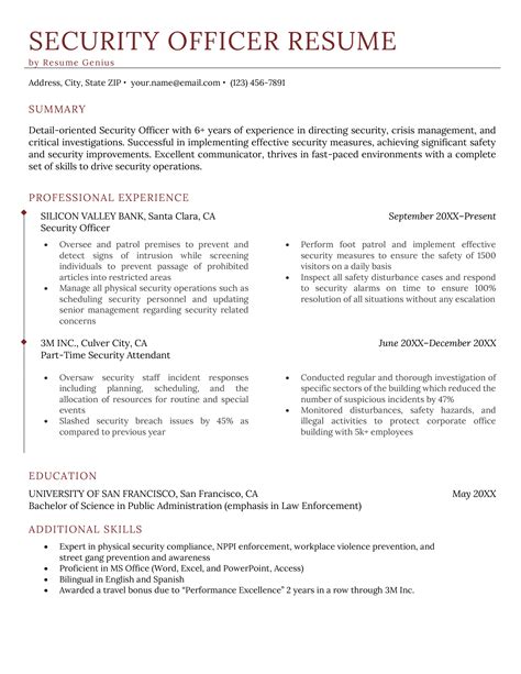 Sample Resume For Security Officer