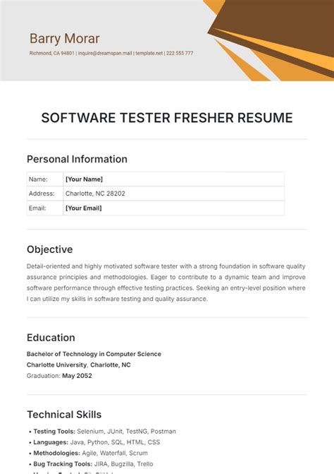 Sample Resume For Software Tester Fresher