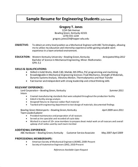 Sample Resume For Undergraduate Engineering Degree