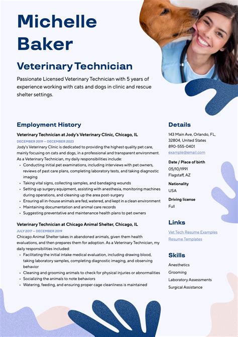 Sample Resume For Veterinary Technician