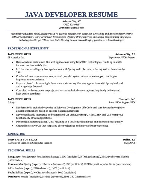 Sample Resume Format For Experienced Java Developer