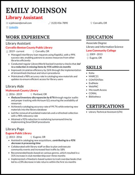 Sample Resume Library Assistant