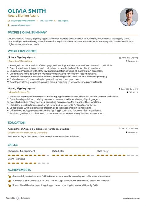 Sample Resume Notary Signing Agent
