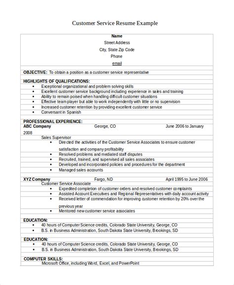 Sample Resume Objective For Customer Service