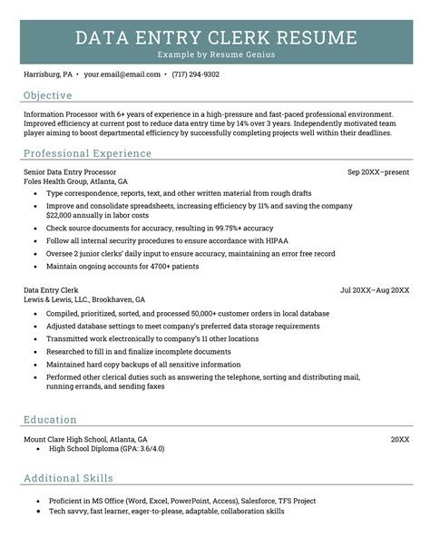 Sample Resume Objective For Data Entry Position
