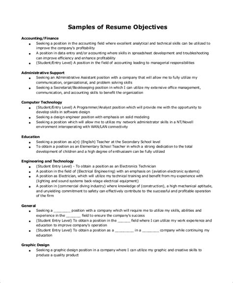 Sample Resume Objective Statements Entry Level