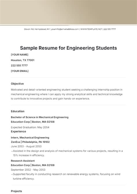 Sample Resume Of Engineering Students
