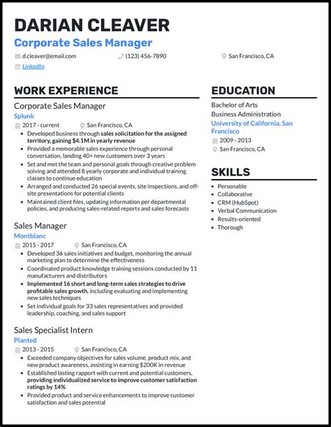 Sample Resume Of Sales Manager