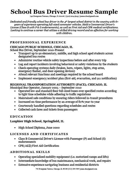 Sample Resume School Bus Driver