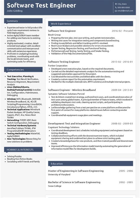 Sample Resume Software Test Engineer