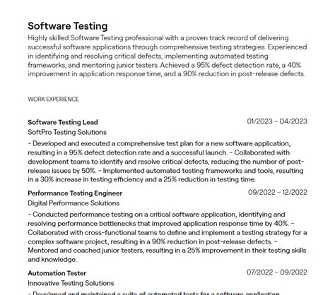 Sample Resume Software Testing