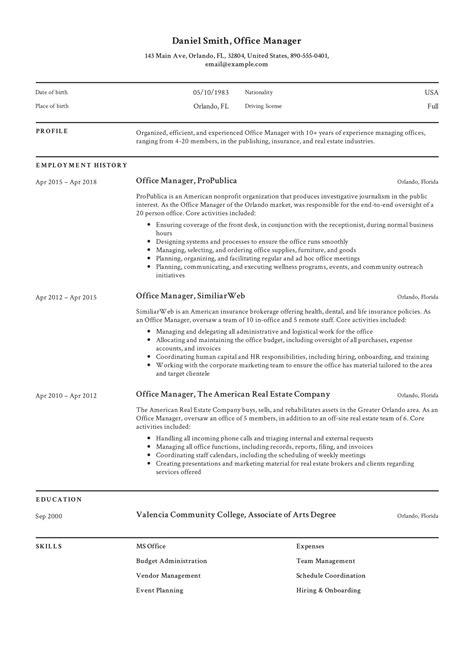 Sample Resume Summary For Office Manager